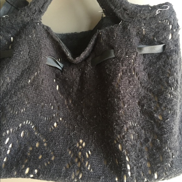 Luna Llena Black Crochet Knit Bag Purse w Ribbon - Picture 4 of 14